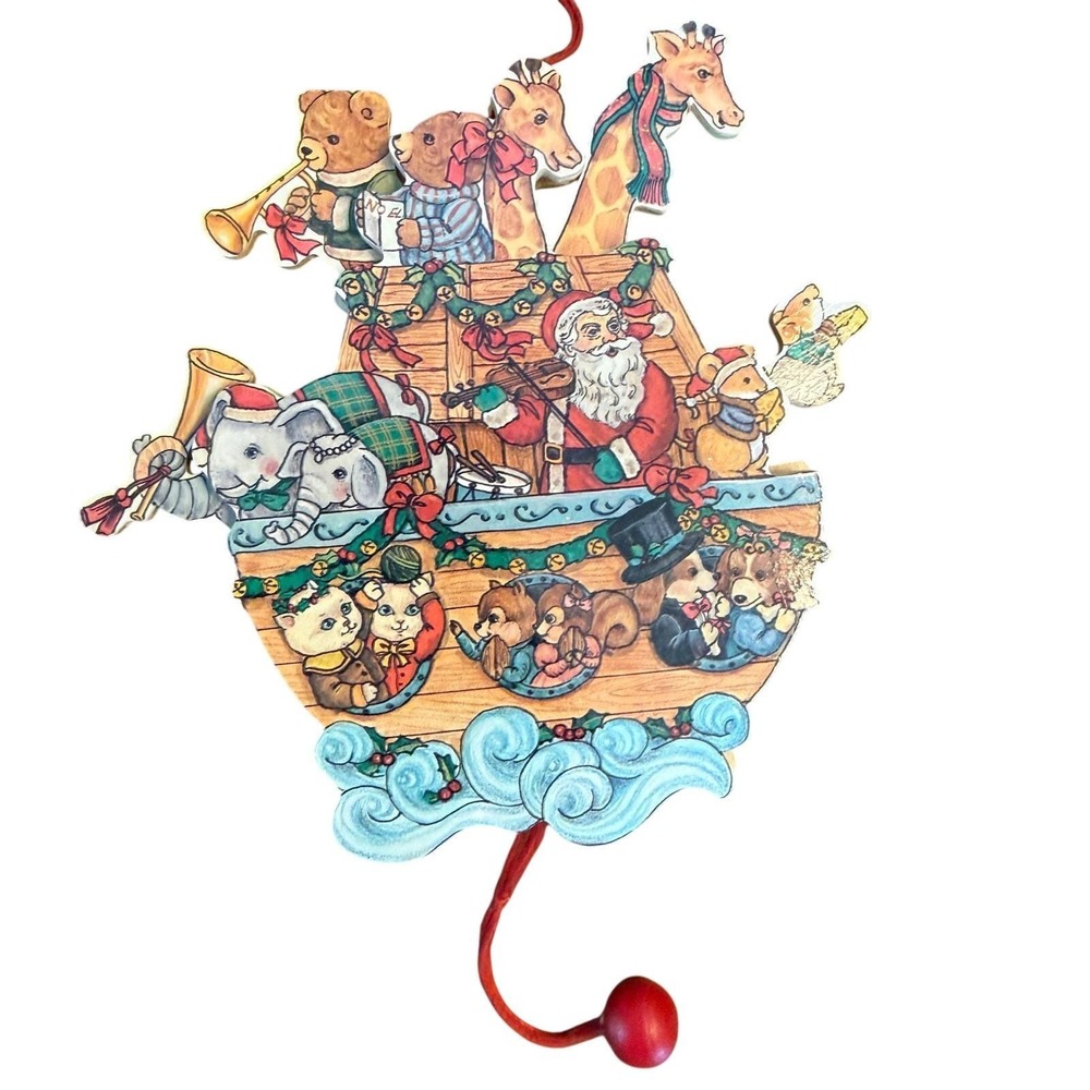 Vintage Noah's Ark Christmas Ornament Santa Animals Jumping Jack Motion